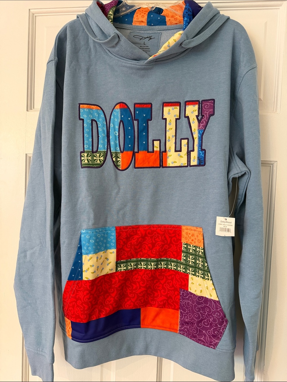 DOLLY Coat Of Many Colors Light Blue Hoodie NWT